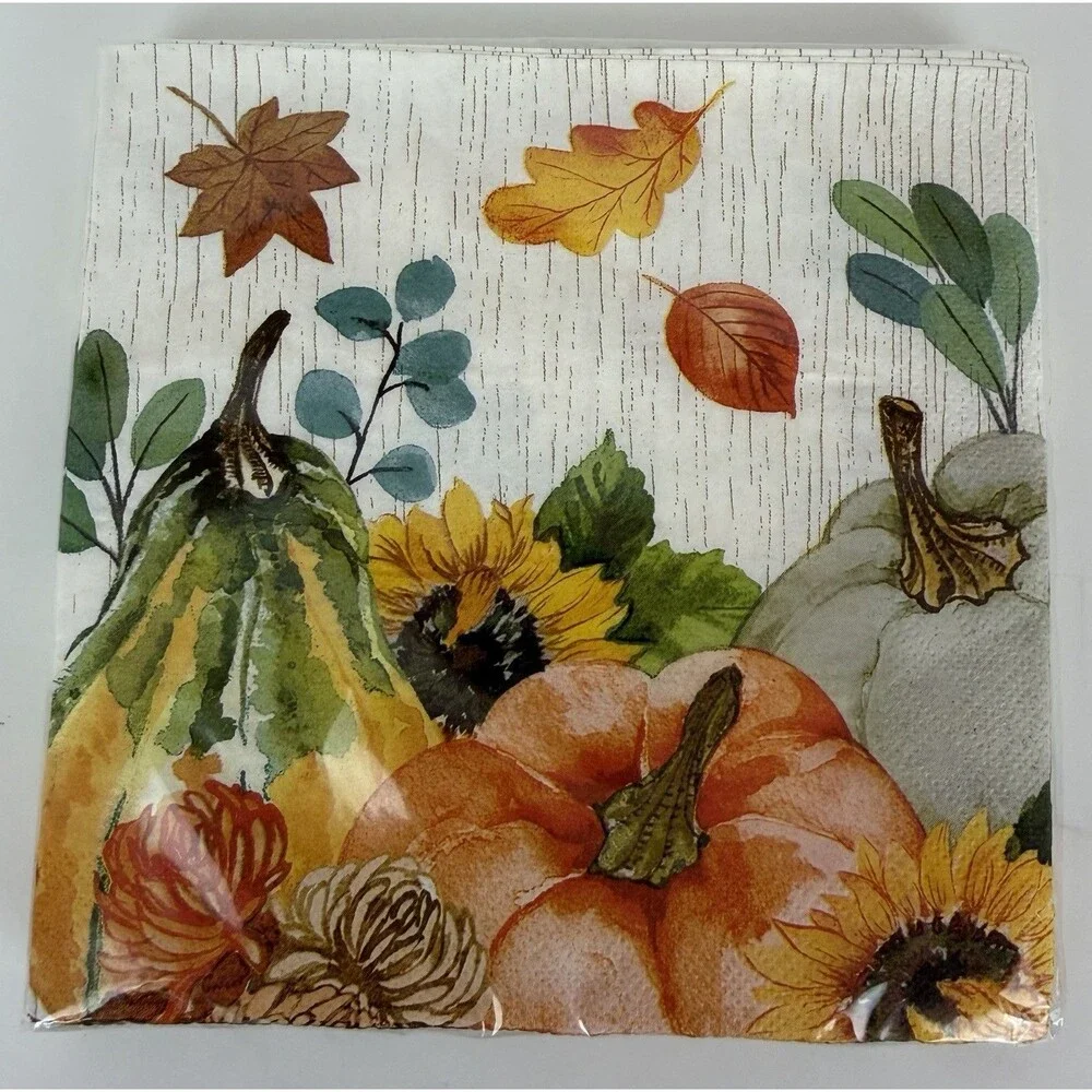 8 Packs Elegant Autumn Fall/Thanksgiving Paper Luncheon Napkins, 16 per package